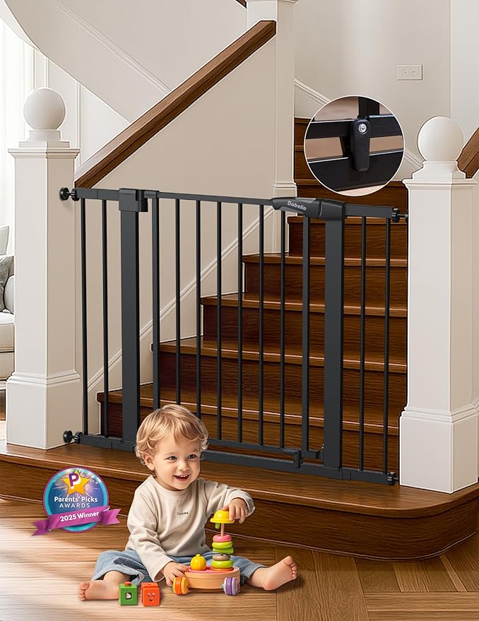 Babelio 29-43" Magnetic Baby Gate for Stairs,Doorways House,Kitchen,30" Tall Pet Door with Baffles,Pressure Mounted & Dual-Lock Design Safety for Kids Toddler,Auto-Close/Hold-Open,Black