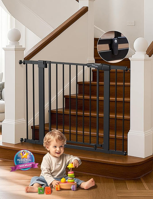 Babelio 29-43" Magnetic Baby Gate for Stairs,Doorways House,Kitchen,30" Tall Pet Door with Baffles,Pressure Mounted & Dual-Lock Design Safety for Kids Toddler,Auto-Close/Hold-Open,Black