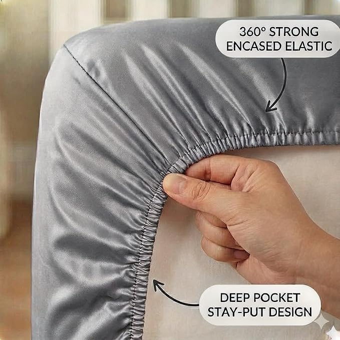 Pro Goleem Satin Mini Crib Sheets 2 Pack, Grey & White Silky Soft Fitted Sheet for Baby Hair Protection, 38"x24"x5" Breathable Mattress Cover Compatible with Pack n Play & Portable Crib