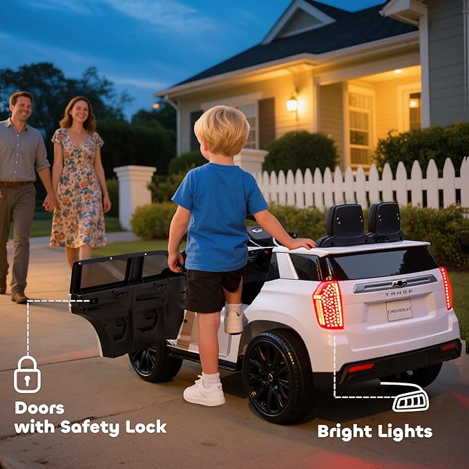 Aosom Licensed Chevrolet Tahoe Ride On Car, 12V 7AH Battery Power Ride On Toy with Parent Remote Control, LED Lights, Music, 4 Wheeler Suspension, 3 Speeds, Kids Electric Vehicle for Aged 3+, White