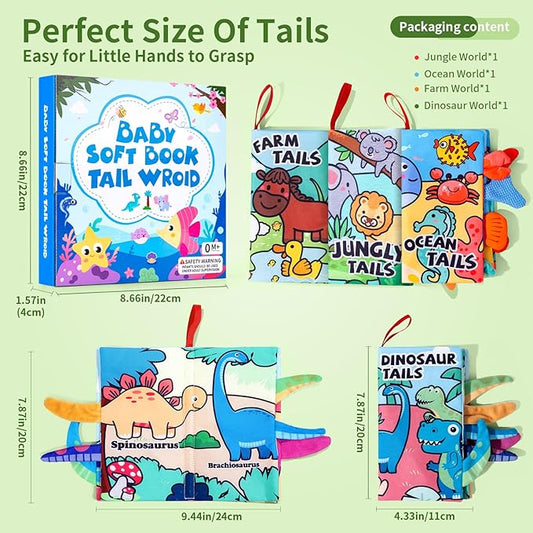 4-Pack Baby Books 0-6 Months, Baby Crinkle Books, Touch and Feel Sensory Toy for Babies, Infant Toys 0-6 Months, Soft Fabric Toy Shower Gift - 6 Pages Blue