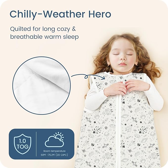 1.0 TOG Sleep Sack 6-12-15 Months, Ultra Soft Sleeping Bag, Premium Baby Wearable Blanket with 2-way Safe Zipper All Season Sleep Sack, 1 Pack(Space Odyssey)