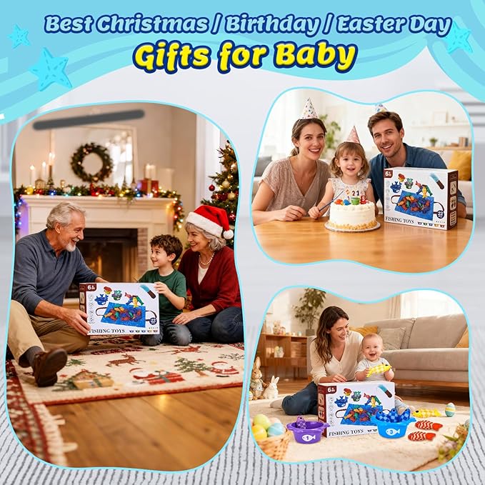 Montessori Toys for 1 Year Old Boy Girl Birthday Gift- Cloth Fishing Game for Toddler1-3 for Grandkids with Stacking Cups Learning Educational Toys Baby Toys 12-18 Months