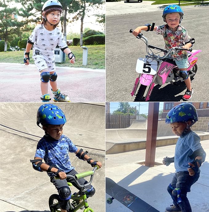 Kids Helmet with Knee Pads Elbow Pads and Wrist Guards,Child Protective Gear for Boys Girls Age 3-5-8 Years fit Roller Skates, Skateboarding, Scooter Bicycle Skate Scooter Skateboard