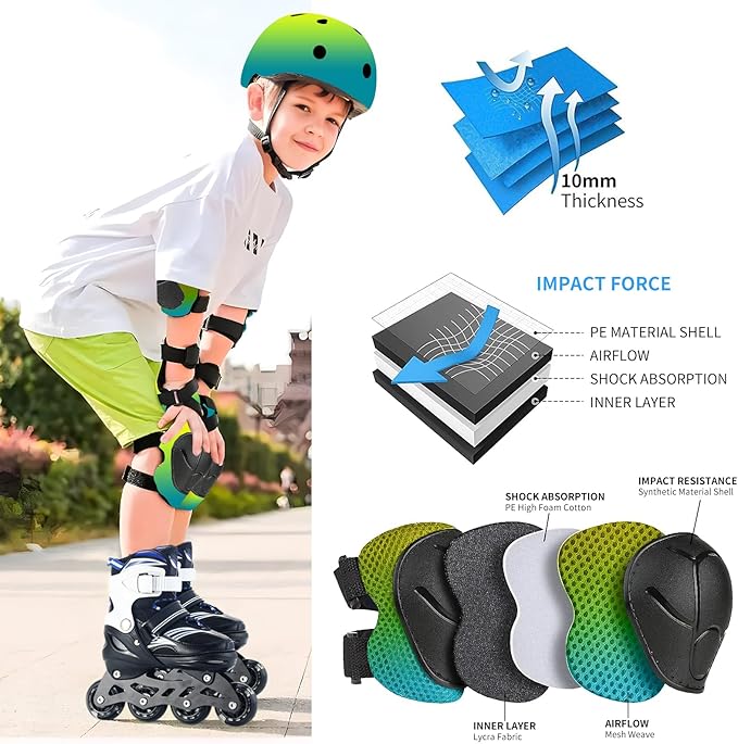 Adjustable Gradient Color Kids/Toddler Bike Helmet for 1-2-3-5-8-14 Years Boys Girls,Skateboard Helmet with Knee and Elbow Pads Wrist Guard Roller Skates,Cycling,Skating Scooter Longboard