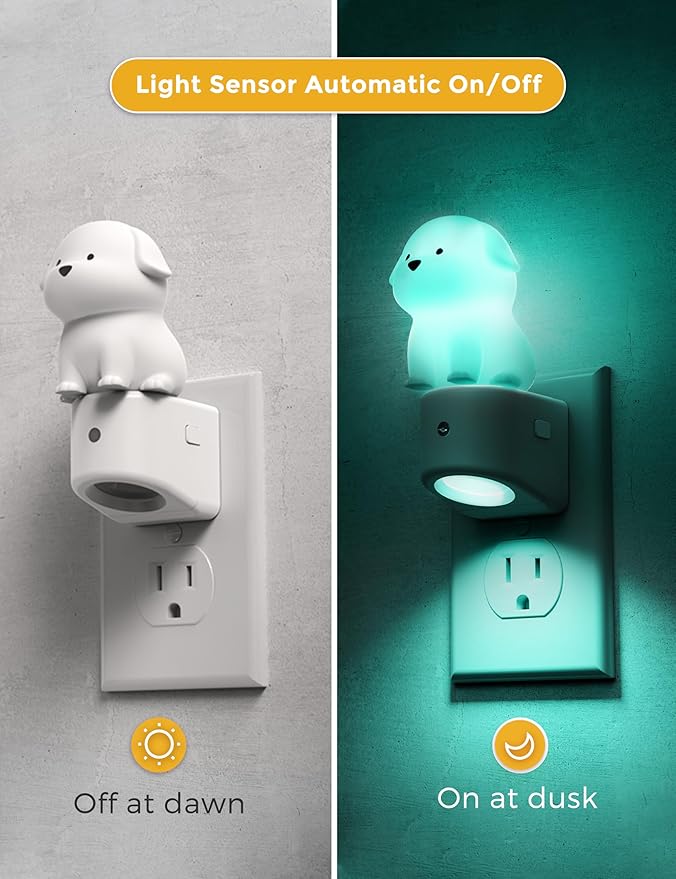 L LOHAS LED Night Light for Kids, 3D Dog Night Light Plug in, Dusk to Dawn Nursery Night Lights, RGB+Soft White 3000K, 3 Lighting Modes, Room Decor, Children