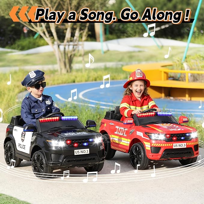 TOBBI Police Car Ride on Electric Car for Kids to Drive Battery Powered Ride-on Toys Cop Cars with Remote Control, Siren, Flashing Lights, Music, Spring Suspension, Carbon Black