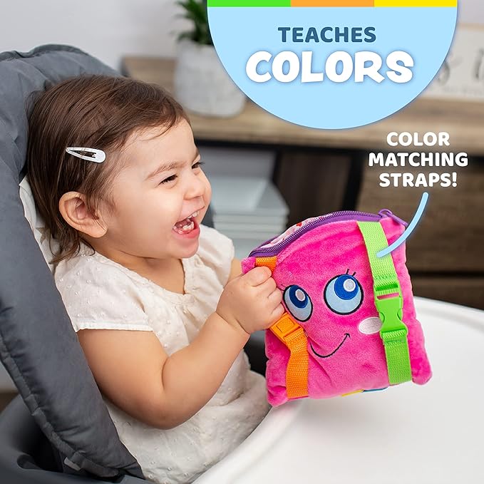 Buckle Toys - Bella Square - Learning Activity Toy - Develop Motor Skills and Problem Solving - Easy Travel Toy Perfect Car Travel Accessories for Long Trips