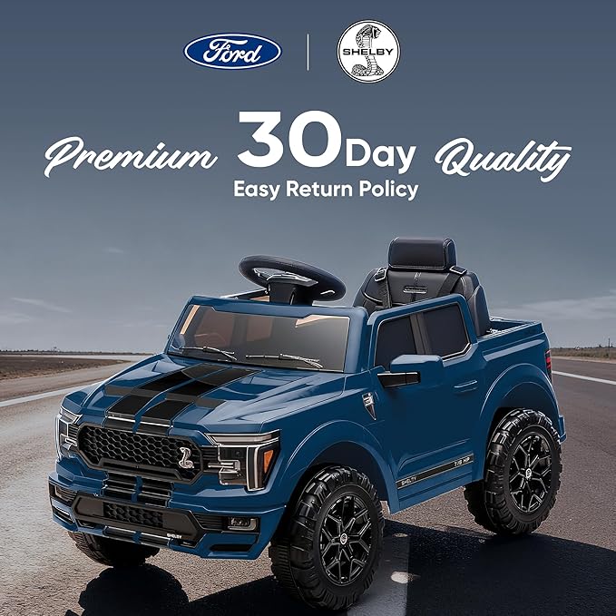 Licensed Ford Shelby F-150 Kids Ride on Car Truck, 12V Toddler Electric Car for Kids Ages 3-6 with Remote Control - Blue