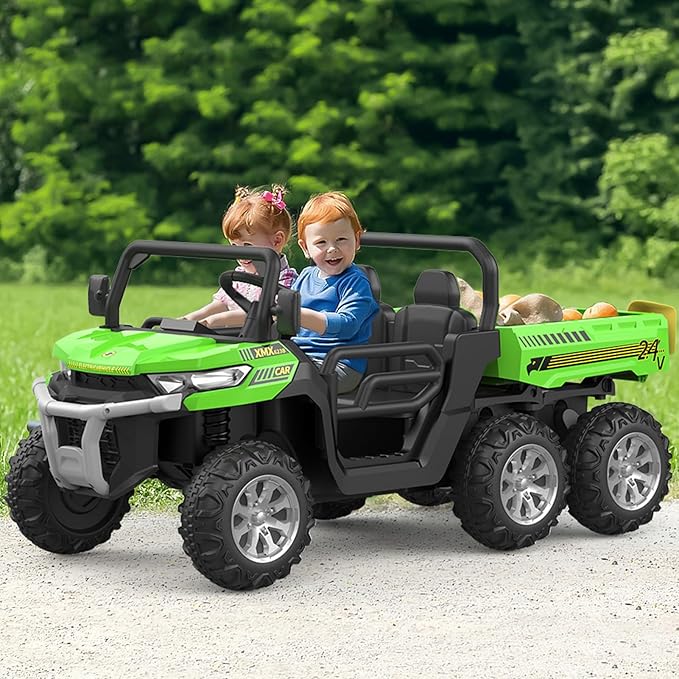 2-Seater Kids Ride On Dump Truck, 75W Electric Ride On UTV Toys with Remote Control, Dump Bed, PP Tire x 6, LED Light & Music, 24V 4WD Power Ride On Truck Car for Boys Girls (Green)