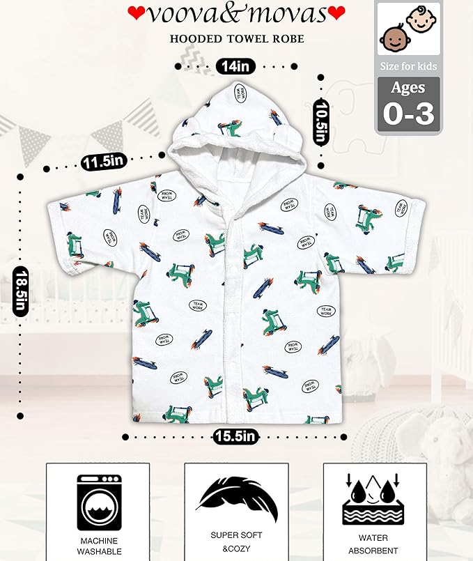VOOVA & MOVAS Toddler Hooded Poncho Towel with Bear Ear, 0-3Years | 100% Cotton, Ultra-Soft & Absorbent | Gentle for Sensitive Skin, Bath, Pool & Beach Towel | Newborn, Crocodile