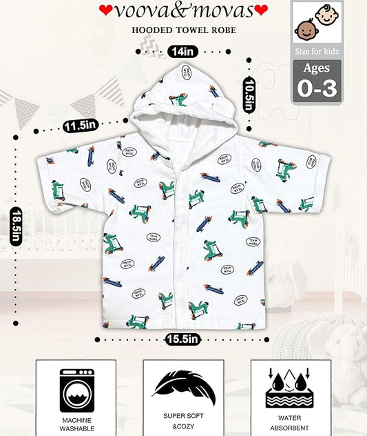 VOOVA & MOVAS Toddler Hooded Poncho Towel with Bear Ear, 0-3Years | 100% Cotton, Ultra-Soft & Absorbent | Gentle for Sensitive Skin, Bath, Pool & Beach Towel | Newborn, Crocodile