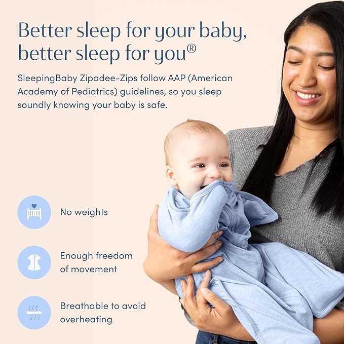 SleepingBaby Zipadee-Zip Transition Swaddle - Cozy Baby Swaddling Blanket with Zipper Convenience - Roomy Wearable Blanket for Easy Diaper Changes - 6-12 Month - Baseline Blue Heather