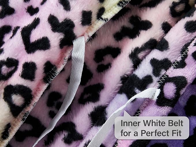 Topgal Leopard Cat Robe for Girls Fleece Toddler Kids Teen Hooded Bathrobe Size 4T-18