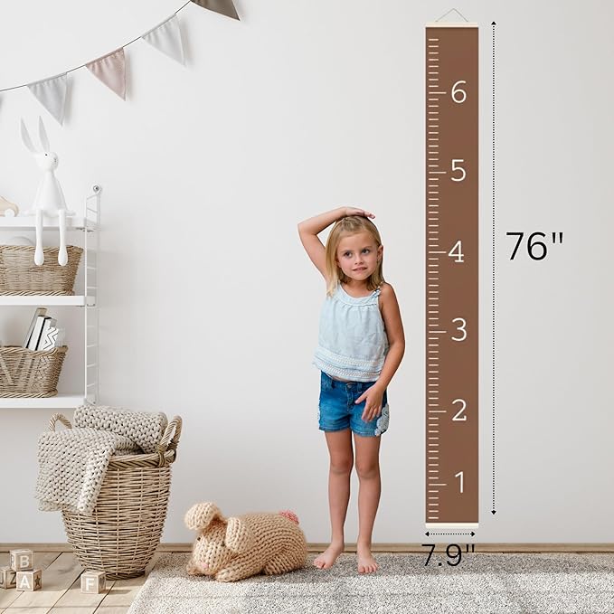 Morxy Canvas Growth Chart for Kids - Unisex Kids Room Wall Decor - Measuring Height Chart- Wall Tape with Height Chart for Kids (Canvas, Plain Brown)