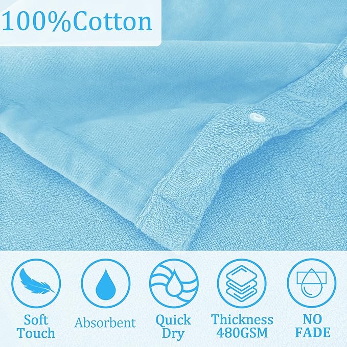 VOOVA & MOVAS Baby Hooded Bath Towel with Bear Ear,0-3Years | Ultra-Absorbent & Skin-Friendly Soft 100% Cotton for Newborns, Infants – Pool, Beach, Bath Time | Perfect, Blue