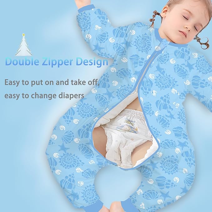 Toddler Sleep Sacks,Winter Long Sleeve Sleeping Sack 2.5Tog, Toddler Sleep Sack with Feet, Baby Sleep Bag Winter, Wearable Blanket with Legs for Early Walkers(Blue Ocean,9M-2T)