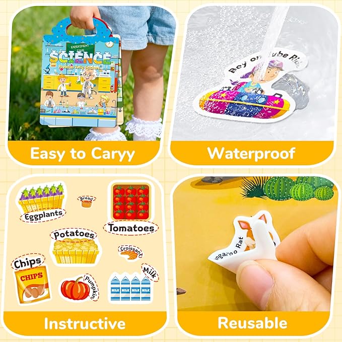 CREATIVETREES 3 Sets of Reusable Jelly Stickers Books - Perfect for 3-6 Year Olds Jelly Stickers Books - Airplane and Car Travel Toys Educational Gifts for Boys and Girls（Beach+Supermarket+Party）