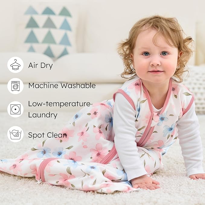 Baby Sleep Sack 12-18 months, 100% Cotton Sleeping Sack for Toddler, 3 Pack Baby Wearable Blanket, 0.5 Tog Lightweight Double Zipper Sleep Bag Large Pink Butterfly Flower