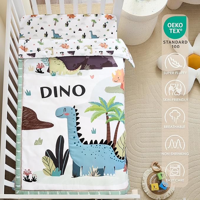 3-Piece Crib Bedding Set for Boys Girls - Ultra Soft & Skin Friendly Baby Bedding Set Includes Crib Comforter, Sheet & Crib Skirt (Mint Green)