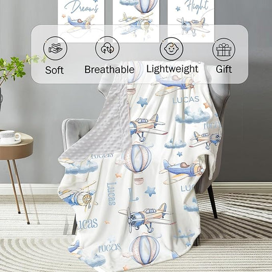 Personalized Baby Crib Bedding Set: 4 Piece Custom Gift Crib Bed Set with Name - Toy Airplane Design, Nursery Bedding Set for Baby Girls,Newborn Boys Girls Crib Sets, Crib Bedding Shower Gifts