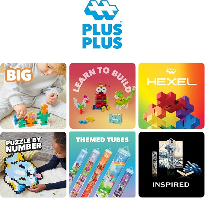 PLUS PLUS 70 Piece Interlocking Building Blocks for Kids, Open Ended Connecting Toys, Stem Bin Classroom Mini Manipulatives - Rainbow Mix Play Tube