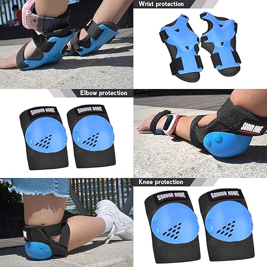 Kids/Youth Knee Pads Elbow Pads Wrist Guards 3 in1Protective Set, for 3-15 Years Child Roller Skates, Cycling, Inline Skating, Skateboard, BMX Bike, Balance Bike, Scooter Riding Sports