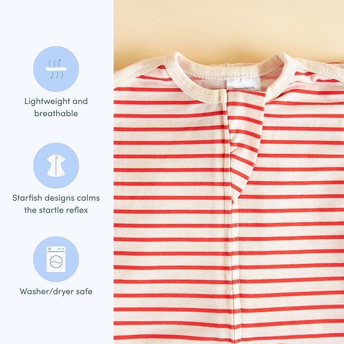 SleepingBaby Zipadee-Zip Transition Swaddle - Cozy Baby Swaddle Blanket with Zipper Convenience - Roomy Wearable Blanket for Easy Diaper Changes - Stripes Strawberry/Cream, X-Small (3-6 Month)