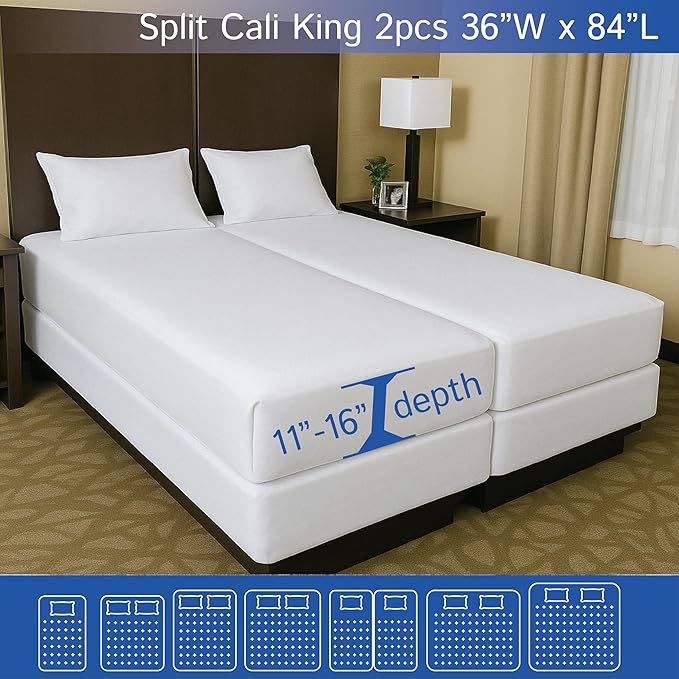 Split Cali King Mattress Encasement 36" x 84" (2PCs) - Waterproof Zippered Protector Hypoallergenic Premium Quality Cover for Adjustable Beds and Split Mattresses (11"-16" Depth)