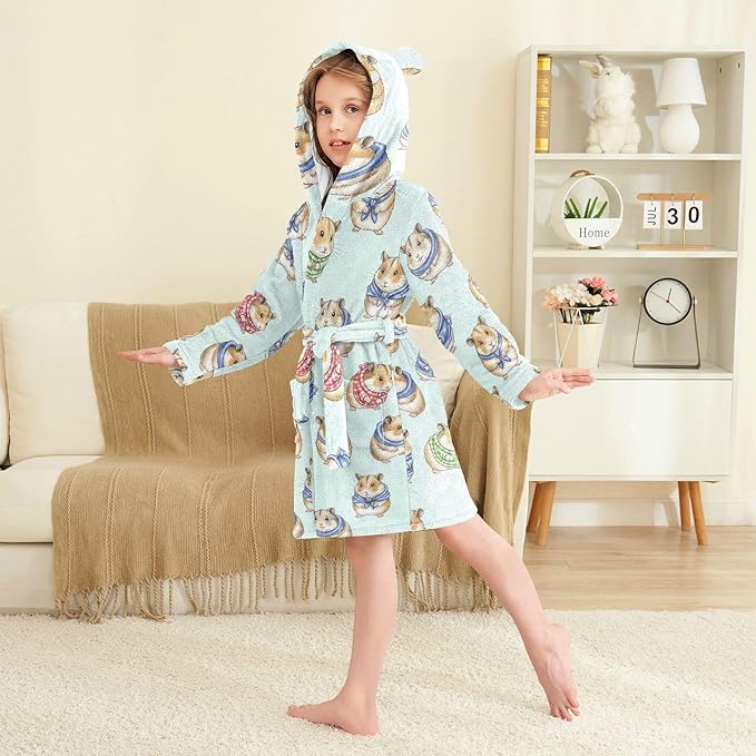 Toddler Baby Hooded Bathrobe for Boys Girls Soft Plush Bath Towel Robe with 2 Pockets for 2-12 Years