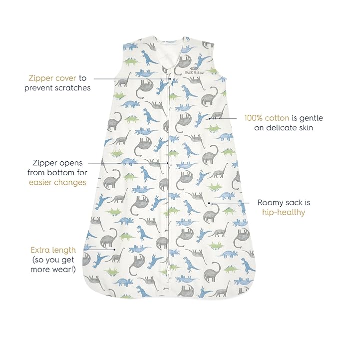 HALO SleepSack, 100% Cotton Wearable Blanket, Swaddle Transition Sleeping Bag, TOG 0.5, Watercolor Dinos, Large, 12-18 Months