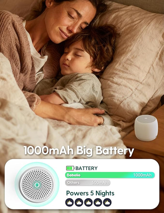 Babelio White Noise Sound Machine (Pocket Mini Pro) | 1000mAh Large Battery, 25 Non-looping Sounds for Adults, Kids & Babies, Timer, Memory Function, Pocket-Sized & Travel Essentials, New White