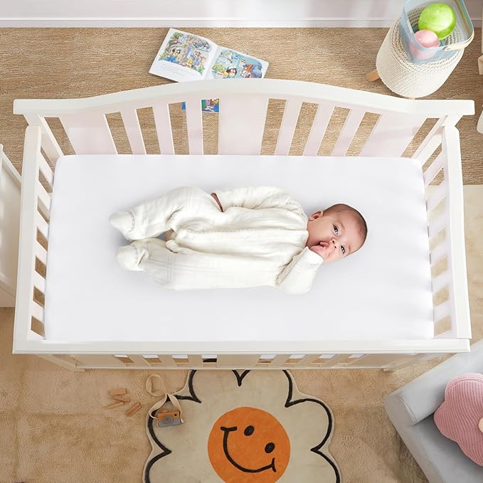 Horbaunal 2 Pack Satin Crib Sheets for Baby, 52" x 28" x 8" Silky Fitted Crib Sheets, Soft Toddler Sheet Baby Mattress Sheet, White & Grey