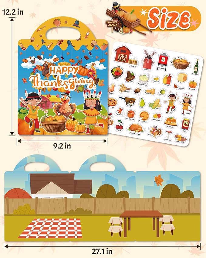 Benresive Reusable Sticker Books for Toddlers, Fun Travel Stickers for Kids, Toddler Sticker Book, Crafts Activities for Toddlers, 3 and Up Birthady Gifts - Thanksgiving