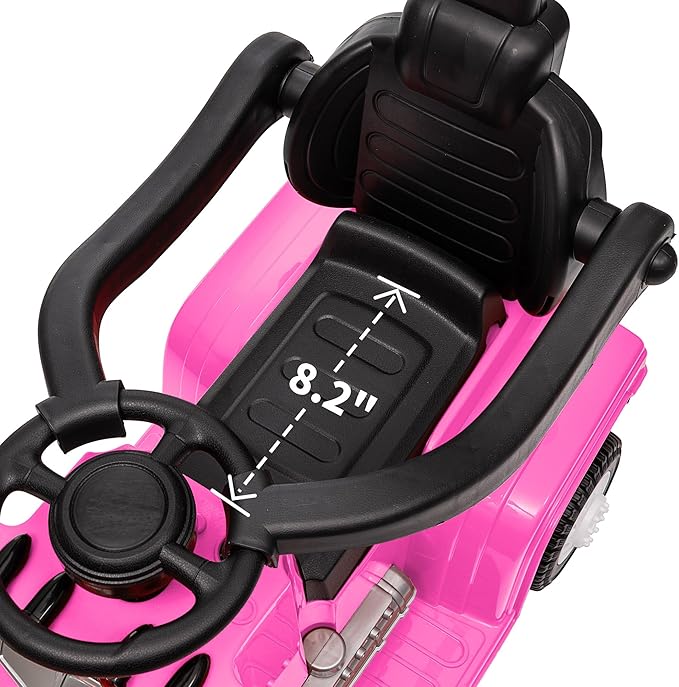 3-in-1 Ride on Push Car for Toddler with Handle, Toddler Ride on Toy for Boys, Stroller Sliding Walking Car w/Music, Horn and Lights - Hot Pink