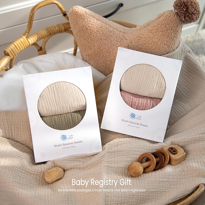 lulumoon Baby Muslin Bassinet Sheets: Snuggly Soft Cotton Sheets for Boys and Girls - Fitted foror Chicco Lullago Anywhere & Baby Bjorn Cradle & Bassinet