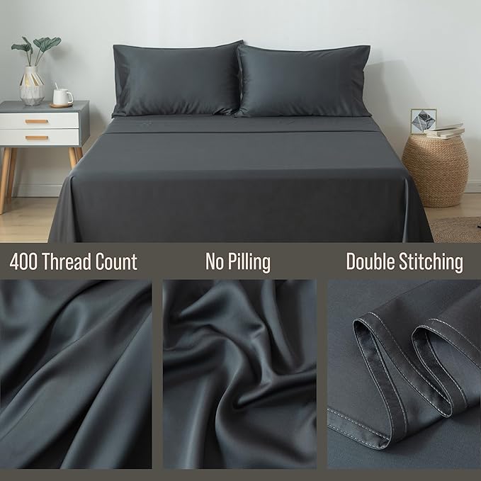 Bella Coterie Luxury Bamboo Viscose King Size Flat Sheet | 100% Organically Grown | Ultra Soft | Cooling for Hot Sleepers [Charcoal Grey]