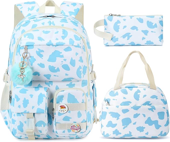 Hidds Backpack for Girls 3 PCS College School Backpacks Kids Bookbag Set with Lunch Box School Bag Daypack Teens Women