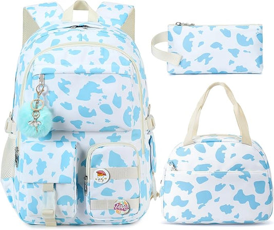 Hidds Backpack for Girls 3 PCS College School Backpacks Kids Bookbag Set with Lunch Box School Bag Daypack Teens Women