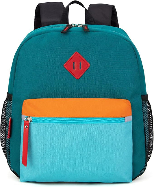 HawLander Little Kids Backpack for Boys or Girls, Toddler School Bag Fits 3 to 6 years old, D Green Blue, 12 Inch