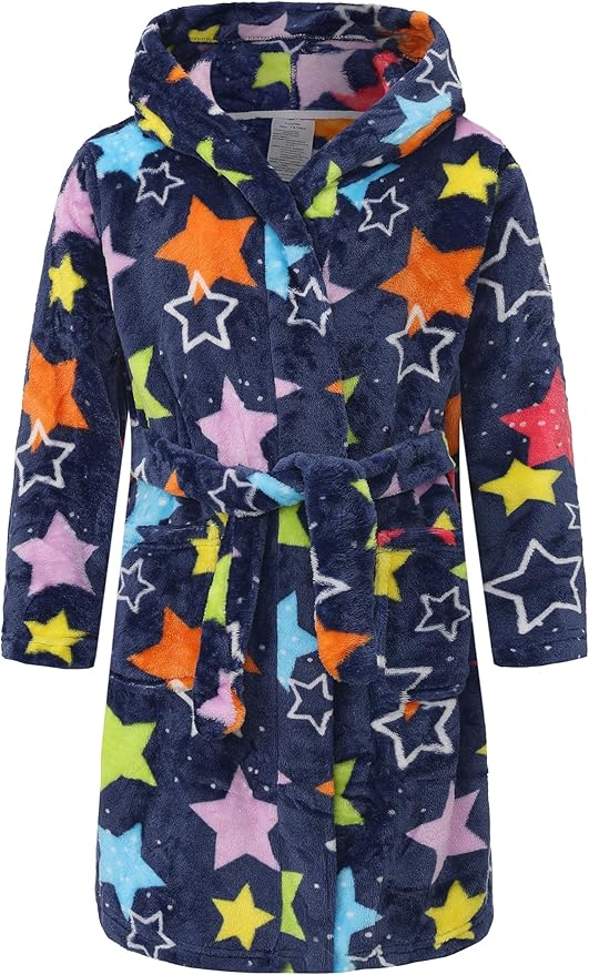 Kid Fleece Hooded Robes Girls Bathrobes Boys Soft Plush Sleepwear Toddler Fuzzy Pajamas