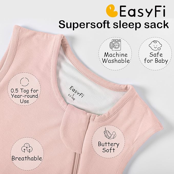 Supersoft Rayon Made from Bamboo Sleep Sack 24-36 Months 0.5 Tog Lightweight Toddler Sleep Sack 2t Baby Wearable Blanket 3t with 2-Way Zipper Summer Unisex Sleeping Bag for Babies - Pink
