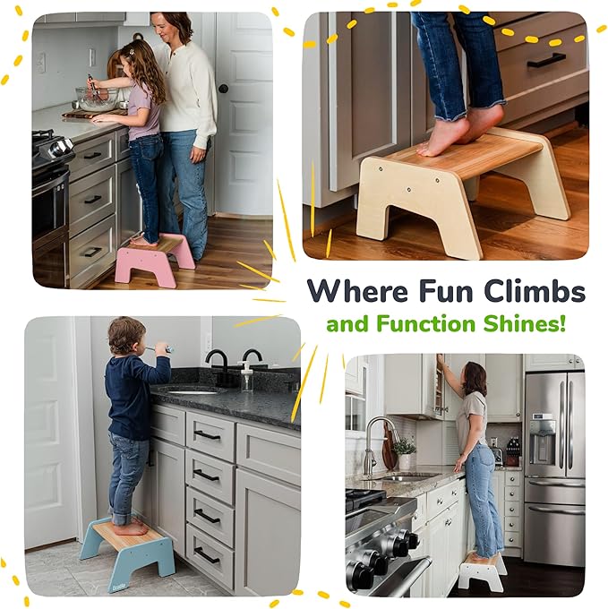 OCODILE 1-Step Wooden Step Stool for Toddlers | Kids Step Stool for Bathroom Sink, Kitchen, and Potty Training | Non-Slip Stool for Toilet Independence | Wooden Step for Children Ages 2+ White