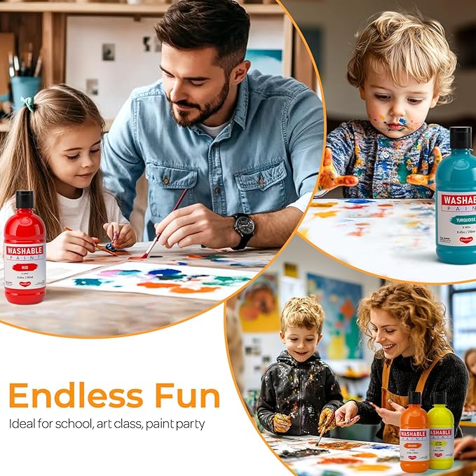 Smallbudi 18 Colors Large Washable Paint Set for Kid (8.45oz,250 ml), Bulk Paint Supplies Non Toxic Children Tempera Paint for Arts & Crafts, DIY, Finger Paint, School Teacher Classroom Must Have