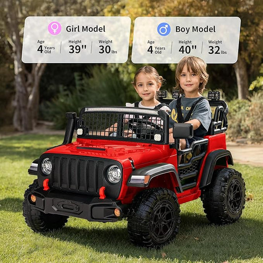 2 Seater Ride on Car Toy, 12V Electric Car for Kids 4-8 with Remote Control, Capacity 110 lb, LED Light - Red