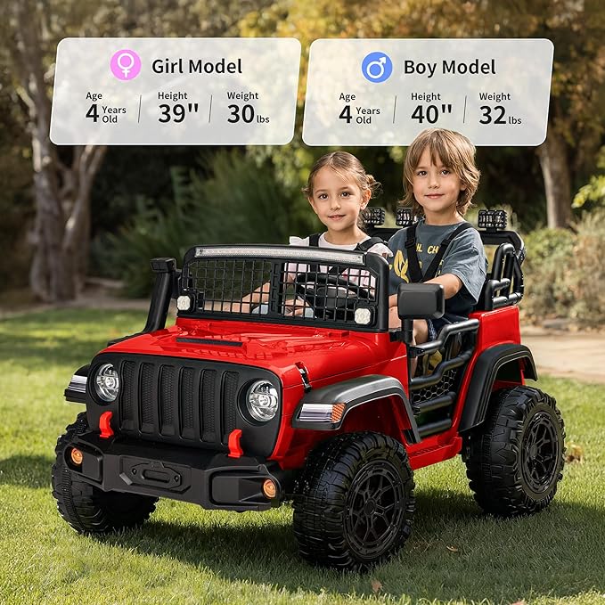 2 Seater Ride on Car Toy, 24V 4WD Electric Car for Kids 4-8 with Remote Control, 4x200W Motors, Capacity 110 lb - Red