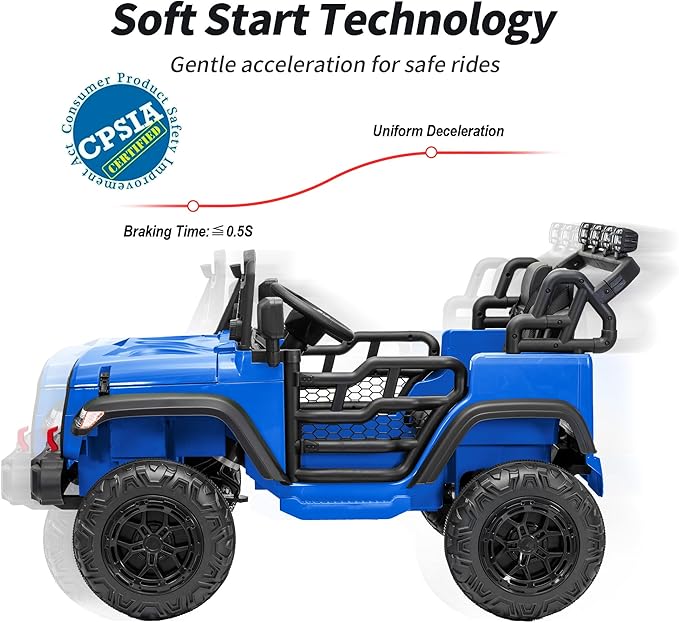 2 Seater Ride on Car Toy, 12V Electric Car for Kids 4-8 with Remote Control, Capacity 110 lb, LED Light - Blue