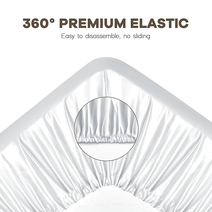 Pro Goleem Satin Pack n Play Playard Sheet Fitted 2 Pack Great for Baby Hair Silk Feeling 27x39 Inch Portable Mini Crib Sheet Playard Mattress Cover Unisex White and Gray