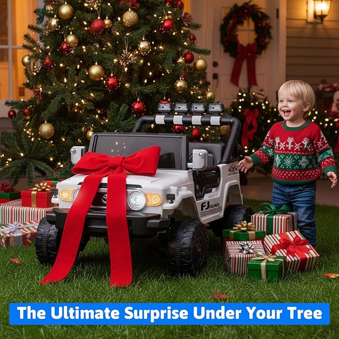 24V Ride on Toys for Kids, Licensed Toyota FJ, 2 Seater Ride on Car with Remote Control, Electric Car w/ 4-Wheeler Suspension, Led Light, Music, USB, Electric Vehicle for Age 3-8, White
