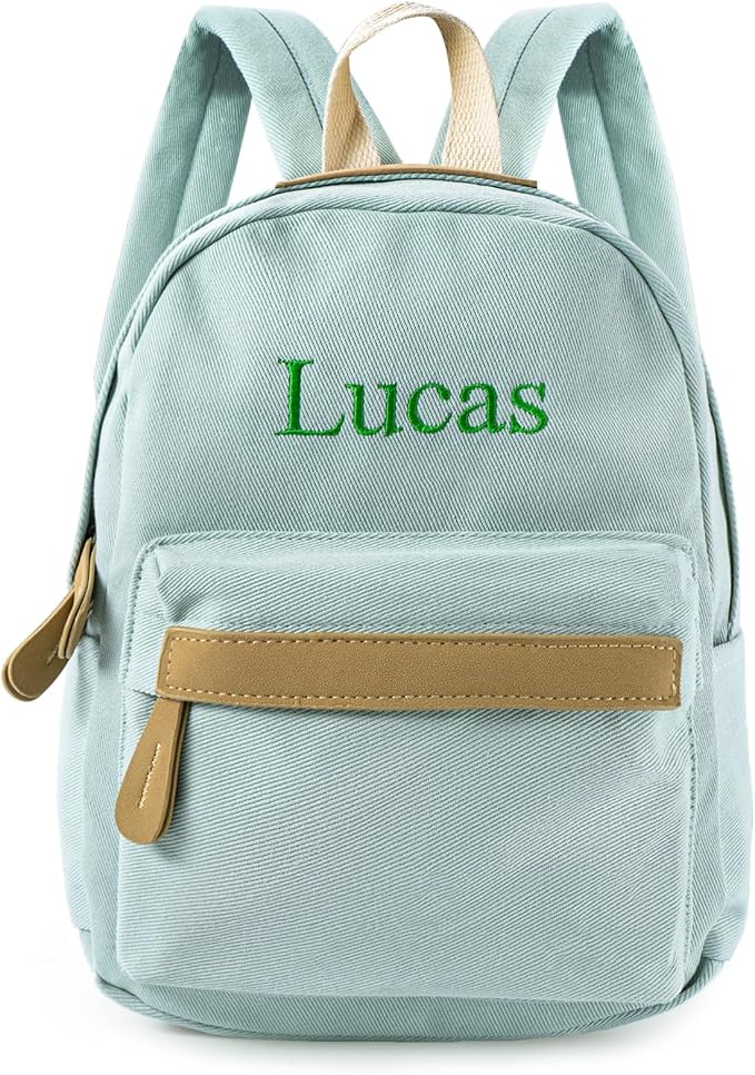 MT WORLD Daycare Backpack - Personalized Canvas Backpack with Name - Classic 15inch Daypack with Back Pocket - Custom Daycare Diapering Bag for Overnight Travel Birthday Gifts (Lake Green, Large)